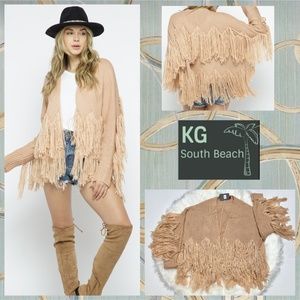 KG South Beach Collection Chunky Fringed Sweater Cardigan In A Zig Zag Pattern